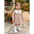 thumbnail image 3 of Toddler Baby Girls Thanksgiving Outfit Pumpkin Turkey Embroidery Smocked Dress Long Sleeve Round Neck Plaid Dress Fall Clothes, 3 of 7