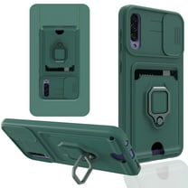 SaniMore For Samsung Galaxy A50 & A50S Case with Crossbody Strap & Card Holder Ring Kickstand Liquid Silicone Shockproof Slide Lens Camera Magnetic Case for Galaxy A50 & A50S 6.4", Darkgreen