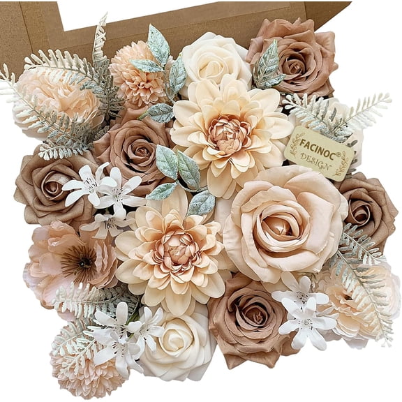 Roses Artificial Flowers Nude Fake Flower for DIY Wedding Bouquet Bridal Baby Shower Decorations Party Table Centerpieces Cake Decorating Silk Floral Arrangement Home Decor Indoor Beige