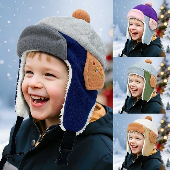 Ferjadq Toddler Color Block Aviator Trapper Hat Fleece Lined Ear Flap with Chin Strap Multi Color AG,6-36 Months