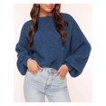 thumbnail image 5 of Women'S Oversized Sweater Crewneck Fall Winter Long Sleeve Fuzzy Warm Knit Pullover Sweaters Trendy Outfits Navy Blue L, 5 of 7