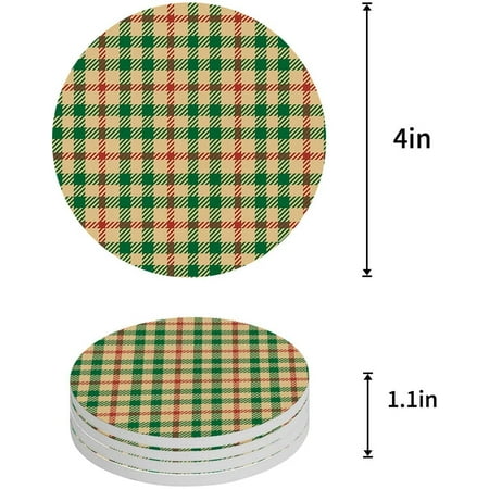 

KXMDXA Classic Plaid Red and Green Texture Set of 8 Round Coaster for Drinks Absorbent Ceramic Stone Coasters Cup Mat with Cork Base for Home Kitchen Room Coffee Table Bar Decor