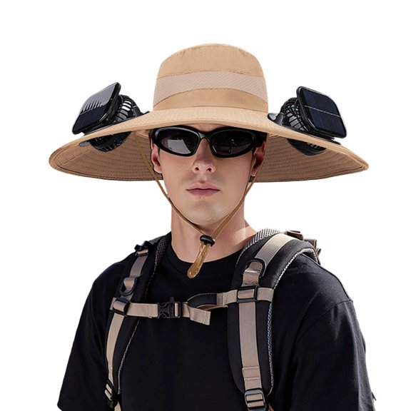 Solar Hat With Built In Fan,Solar Charger Hats,Solar-powered Double-fan Hat,Solar Fan Hat, Wide Brim Solar Fan Outdoor Fishing Hat Sun Hat for Men with 2 Solar Fan Fishing Hats, UPF 50 (B)