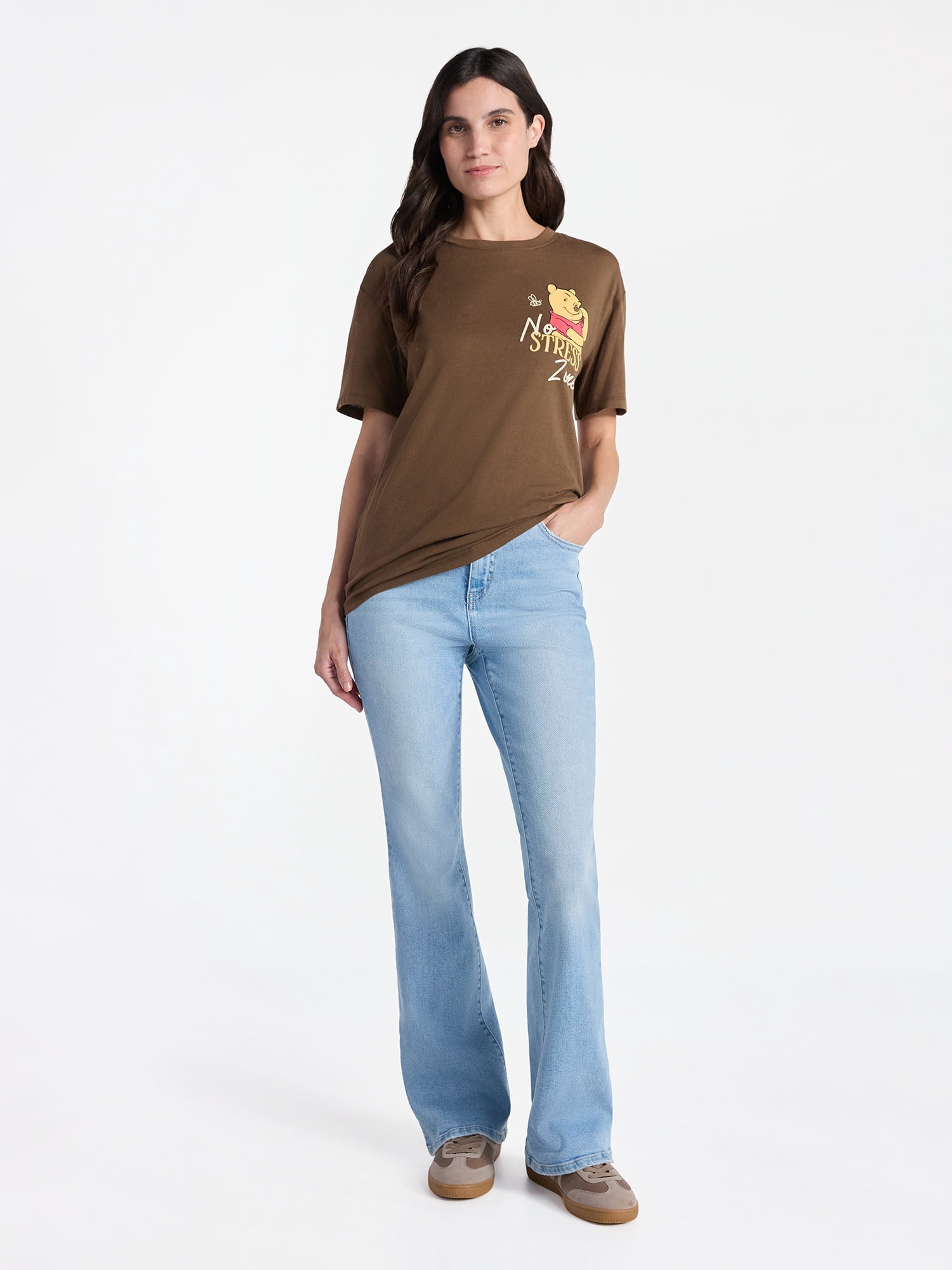 Disney Women's Winnie The Pooh Front Back Graphic Tee with Short Sleeves, Sizes XXS-XXL