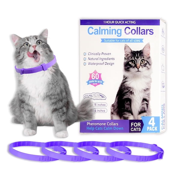Simnice Calming Collar for Cats - 4 Pack Adjustable Cat Calming Collar, Waterproof Pheromone Cat Collars for Anxiety & Stress Relief Long-Lasting (Purple)