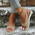 thumbnail image 4 of Dakaela Women's Espadrille Sandals Low Wedge Platform Open Toe Slingback Canvas Dress Slip on Summer Shoes with Ankle Strap Beige 6, 4 of 9