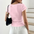 thumbnail image 4 of UDAUDU Womens Tops Short Sleeve Cute Y2K Summer T Shirts Scoop Neck Henley Button Up Lace Crop Teens Tee Slim Fit 2026 Pink L, 4 of 4