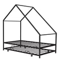 thumbnail image 6 of Twin Size House Bed with Trundle Bed and Casters, Metal Platform Bed Frame with Roof and Slats Supports, Low House Bed for Kids Adults Bedroom, Mattress Not Included, Black, 6 of 7