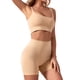 thumbnail image 4 of Conjunto de entrenamiento sin costuras de 2 piezas para mujer: pantalones cortos de yoga de cintura alta y camiseta sin mangas, sujetador incorporado, nailon/spandex, S-XL, 4 of 7