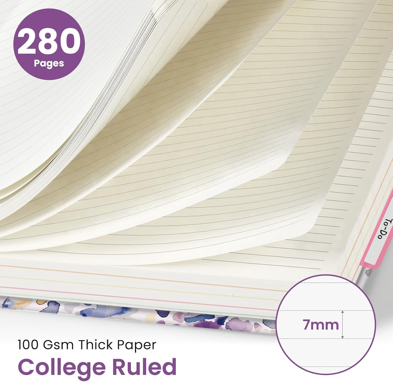 8.5"×11" Purple Blocks Hardcover 5-Subject Spiral Notebook, College Ruled with Dividers & Tabs, 280 Pages for Study & Office