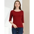 thumbnail image 3 of DARING DIVA Women's Elbow Sleeves Boat Neck Slim Fit Classic Tee L Wine Red, 3 of 6