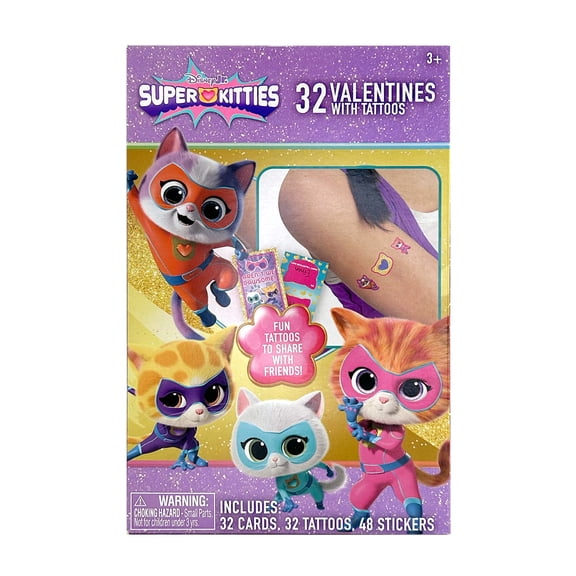 Disney Jr. Super Kitties 32 Count Valentine's Day Exchange Cards with Tattoos