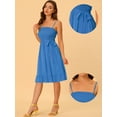 thumbnail image 2 of Unique Bargains Robe d'Été à Bretelles Spaghetti Smockée pour Femmes Bleu m, 2 of 5