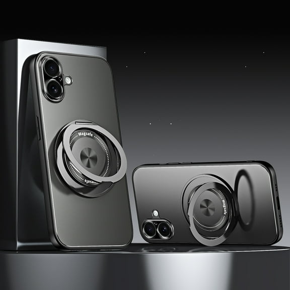 Phone Case for iPhone 16 Plus, With 360° Rotatable Ring Holder Invisible Stand [Compatible with MagSafe] Ultra Slim Men Women Shockproof Anti-fall Protective Phone Cover,Gray