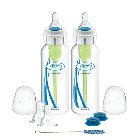 Dr. Browns Natural Flow Specialty Feeding System with Anti-Colic Baby Bottle and Infant Paced Feeding Valve - 8oz - 2-Pack