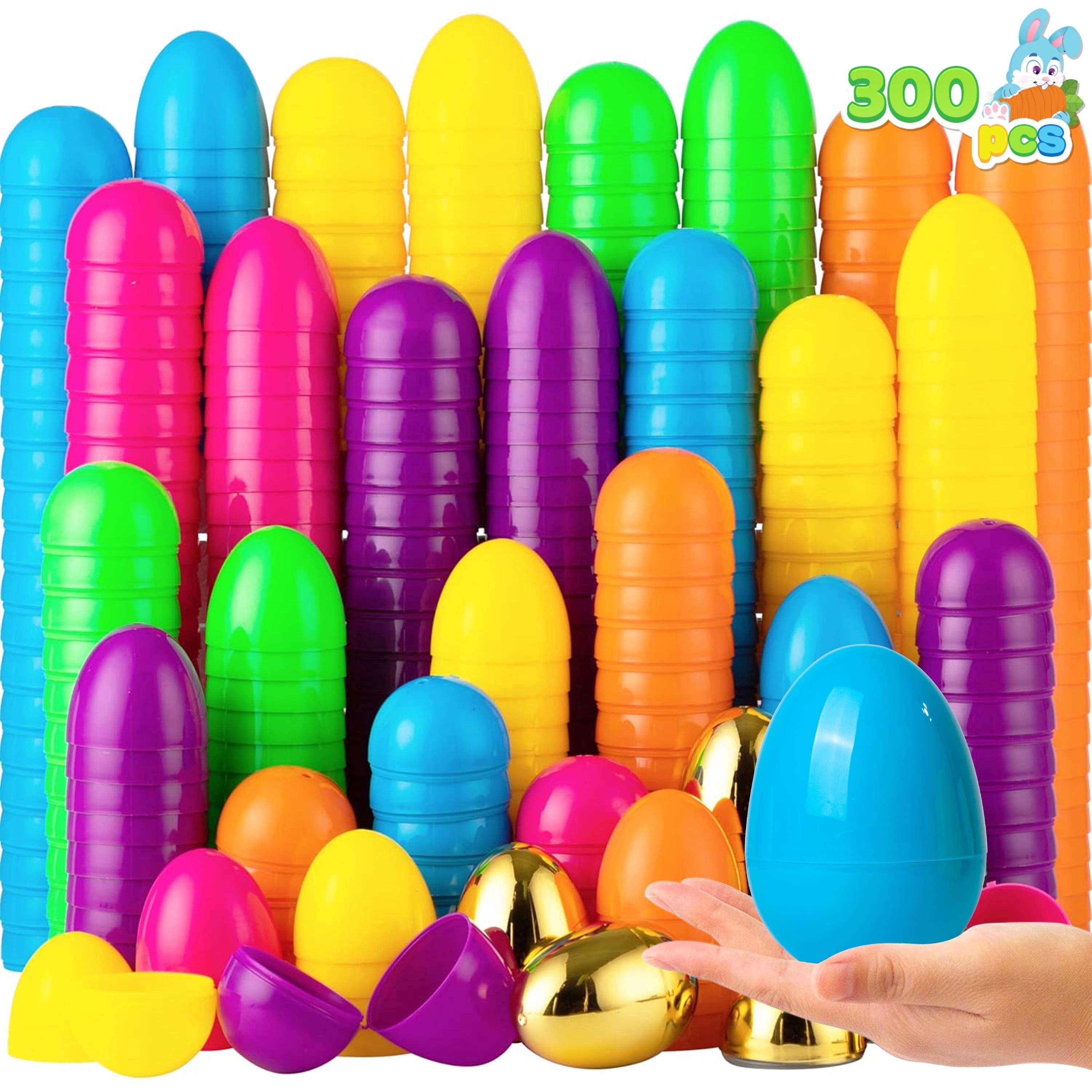 Joyfy 300 Pcs Easter Eggs, 2.3" Plastic Easter Eggs with 6 Pcs Golden Eggs Bulk, Empty Fillable for Easter Hunt Party Favor Basket Stuffers Filler Classroom Prize Supplies Decor