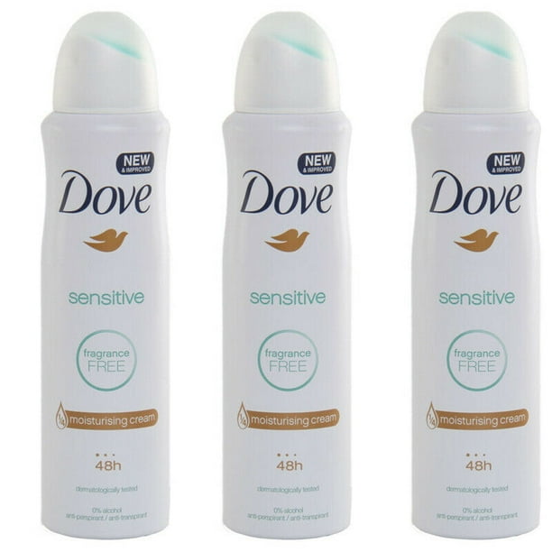 3 Pack Dove Fragrance Free Sensitive Deodorant Spray 150ml Each