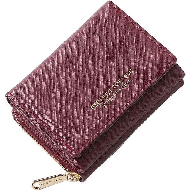 Tool Bag Cartera corta para mujer con cremallera multiusos, monederos plegados, monederos, organizador de tarjetas con varias posiciones (rojo vino)