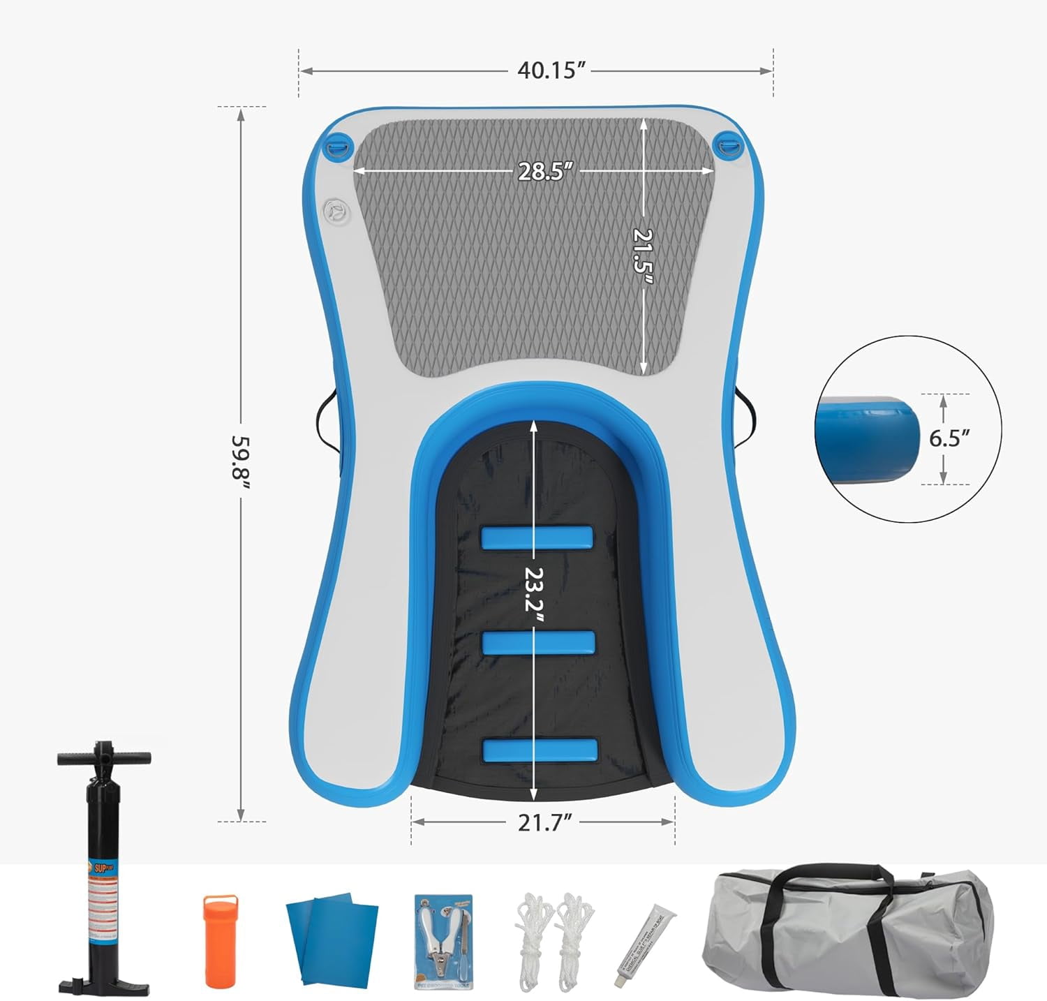 Blue Inflatable Dog Boat Ramp - Floating Dock Ladder for Pool/Lake, Non-Slip EVA Foam Platform Supports Up to 230 lbs - Portable & Easy Inflate/Deflate with 4 Steps & Handles
