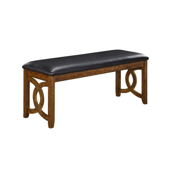Gary 46 Inch Wood Bench with Leatherette Seat Brown - Saltoro Sherpi