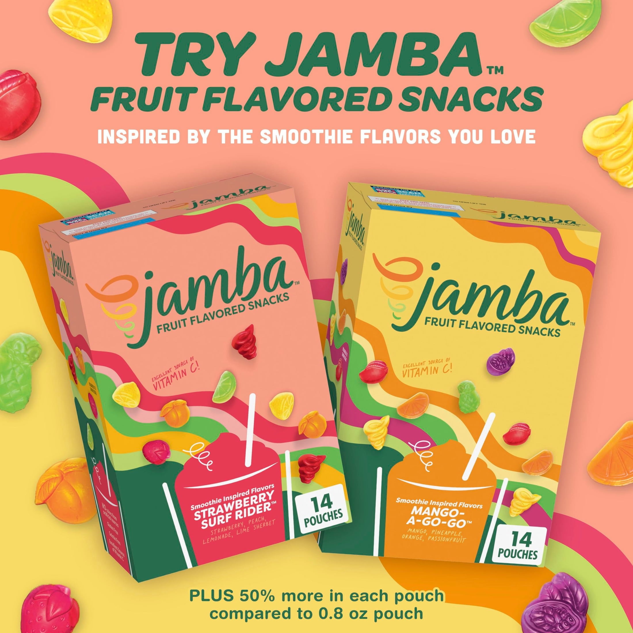 Jamba Fruit Flavored Snacks, Mango-A-Go-Go, Gluten Free Snack, 16.8 oz (14 Pouches)