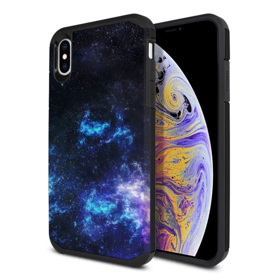 FINCIBO Black Hybrid Case Hard Plastic TPU Slim Back Cover for Apple iPhone XS Max 6.5", Galaxy Star Space