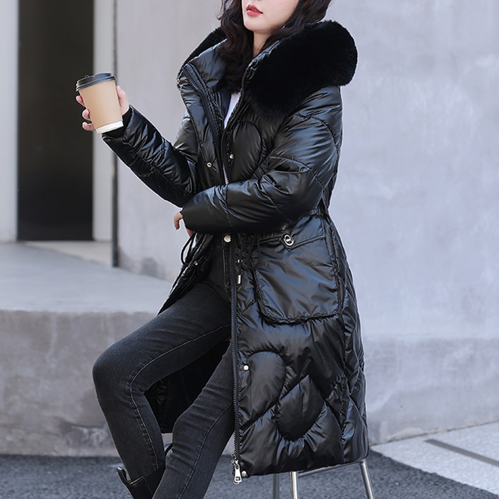 Long Winter Coats for Women Womens Fashion Glossy Long Cotton