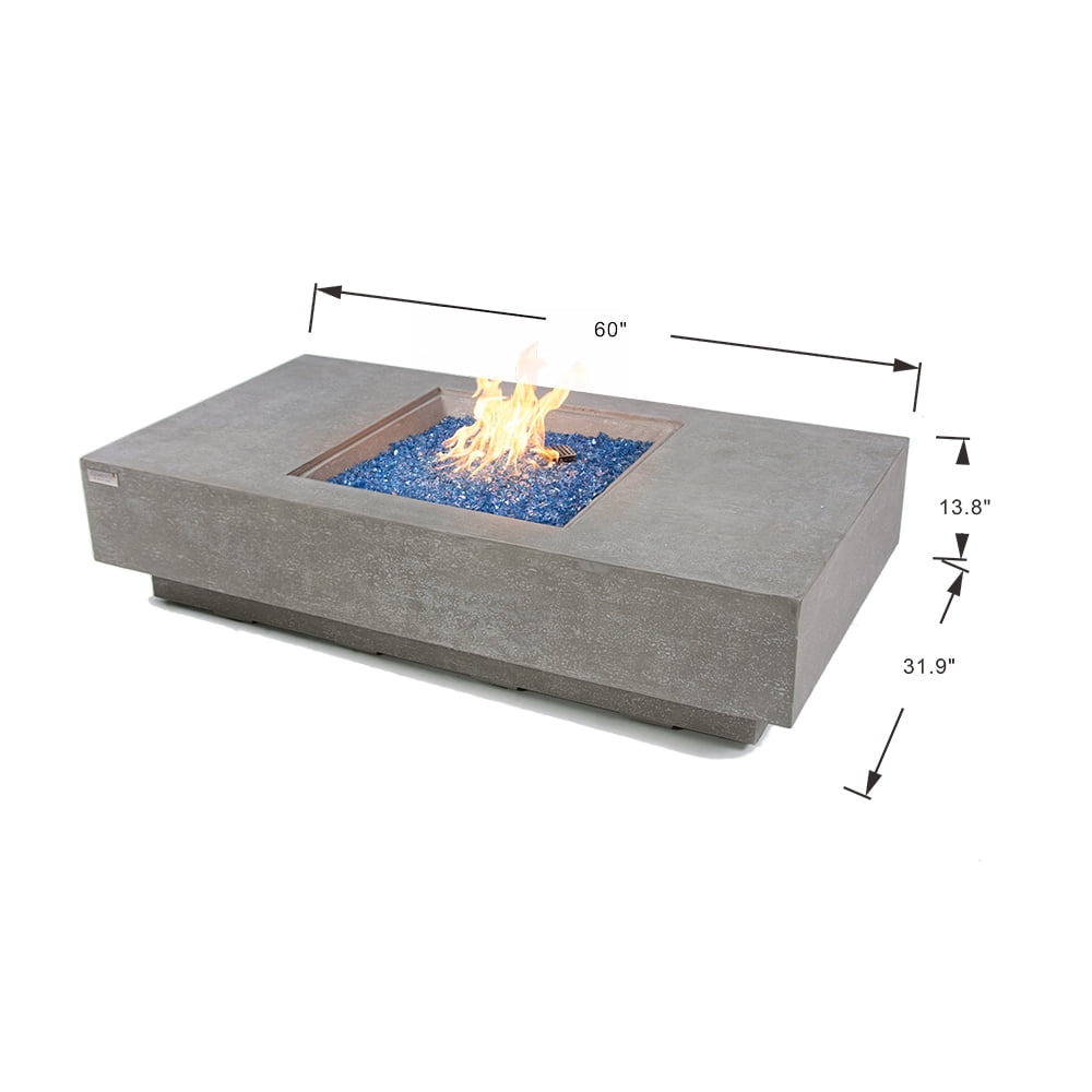Elementi Plus Monte Carlo Propane Fire Pit for Outside Outdoor Fire Pit Table Smokeless Firepit Concrete Rectangular Fire Table Patio Heater Fireplace 60000 BTUs - Light Grey, 60 x 31.9 Inches