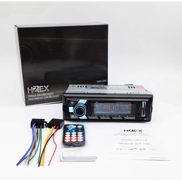 Estéreo para automóvil de un solo DIN con Bluetooth, receptor de medios digitales frontal desmontable, unidad principal de audio para automóvil con puertos USB de carga rápida y radio sintonizador AM-