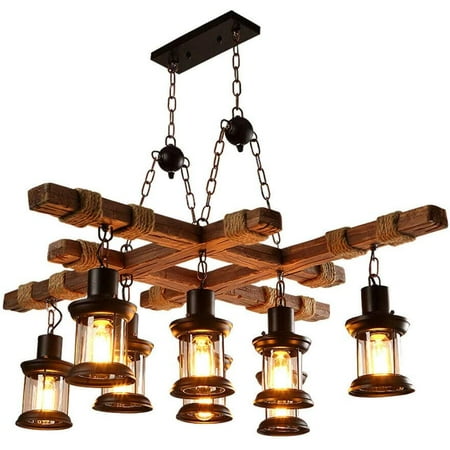 

Oukaning 8-Light Farmhouse Pendant Light Chandelier Rustic Ceiling Lamp for Kitchen Dining Room Bar Restaurant