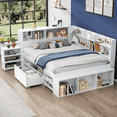 thumbnail image 1 of Full Size Daybed, Multifunctional Storage Bed Frame with Under-Bed Storage Drawers, Built-in Bookcase & Storage Cupboard, Space-Saving Kids/Teen Bed, Mattress Not Included, White, 1 of 11