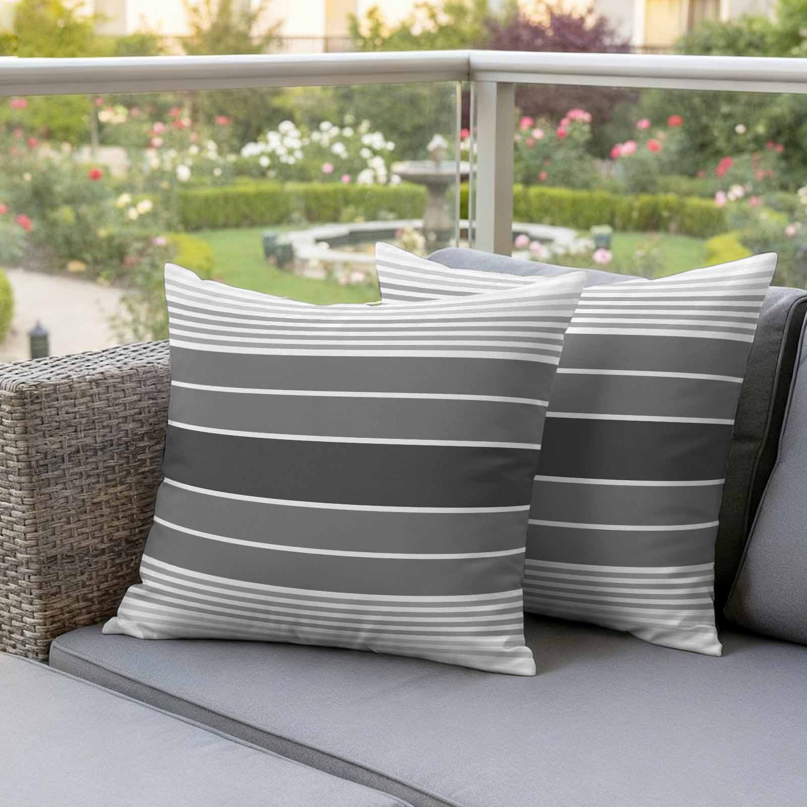 Gradient Grey Striped Outdoor Waterproof Pillow Covers, Simple Farm Stripes Minimalist Decorative Square Throw Pillowcase Sofa Cushion Sham for Patio/Couch/Chair, 26"x26" 2 Pack