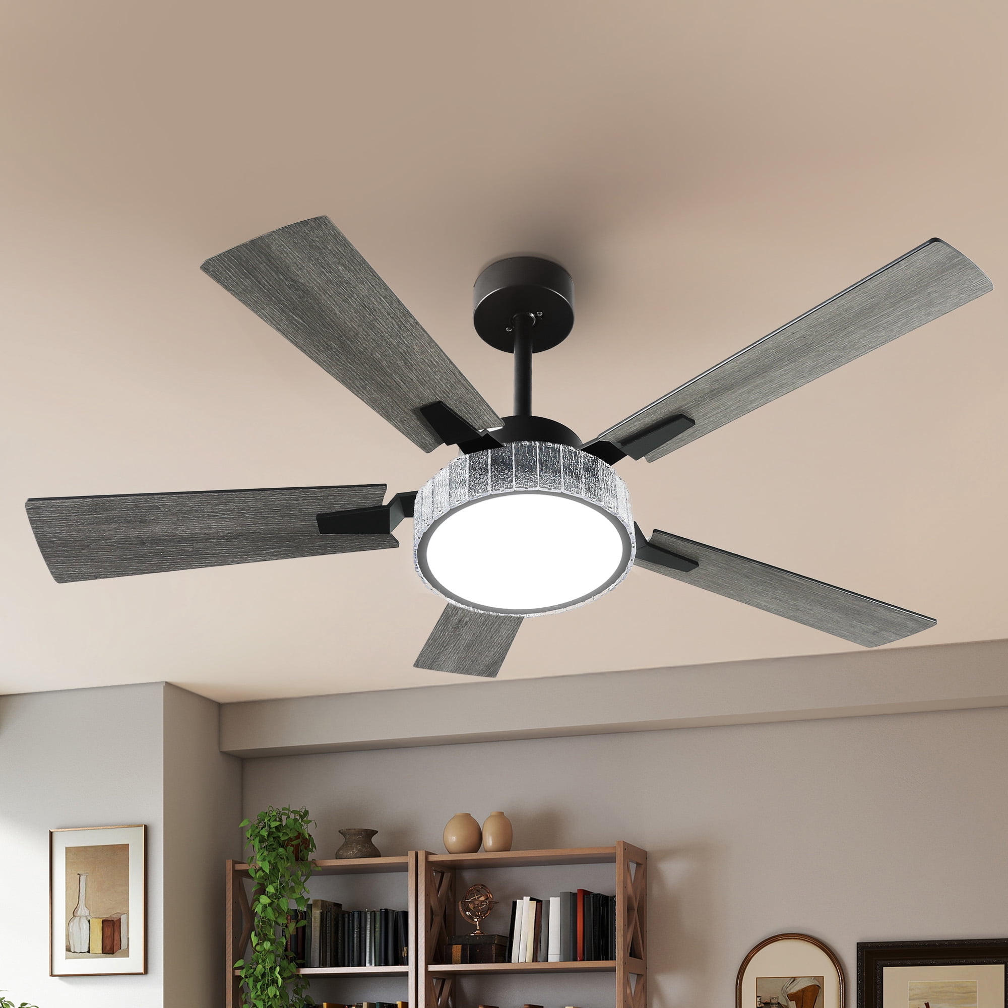 Uforic Farmhouse Ceiling Fans with Lights and Remote & App, 52 Inch Indoor Chandelier Black Ceiling Fan with Light & Compatible with Alexa