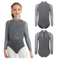 thumbnail image 2 of iiniim Gymnastics Leotard for Girls Sparkly Sheer Mesh Long Sleeve Figure Skating Bodysuit One Piece Jumpsuit Grey 10, 2 of 7