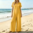 thumbnail image 2 of TOUMENY Spring Fall Jumpsuits for Women Wide Leg V Neck Button Front Jumpsuit Casual Loose Vacation Travel Lounge Romper Yellow L, 2 of 7