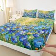 thumbnail image 3 of Manfei Chic Blue Floral Flowers 4 Pieces Queen Sheet Sets for Female Men,Abstract Oil Painting Ultra Soft Flat Sheet,Blue Green Queen Fitted Sheet,Microfiber Bedroom Decor, 3 of 7