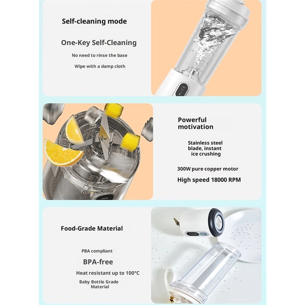 Portable Blender for Smoothies and Shakes, 2 Portable Blender Cups, 17.63 Cordless Personal Small Blender with Straw Brush&Lid, USB-C Rechargeable, Quiet Mini Travel Blender, White