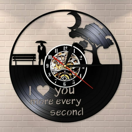 YanGxx I Love You More Every Second Vintage Vinyl Record Wall Clock Romantic Wall Art Home Decor Silent Wall Clock Gift for Anniversary