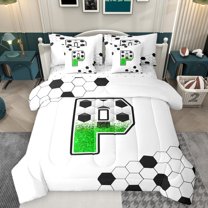 Castle Fairy Personalized Initial Alphabet P Twin Bedding Sets 7-Piece for Kids Teenagers,Sport Gamer Soccer Bedding Comforter Set Microfiber,Abstract Gradient Glitter Hexagon Breathable Sheet Sets