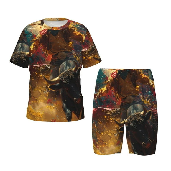 Balery Colorful Bull Western Man Conjunto de Pijama Infantil de Manga Corta con Estampado – Ropa de Dormir de Algodón Suave-4X-Large