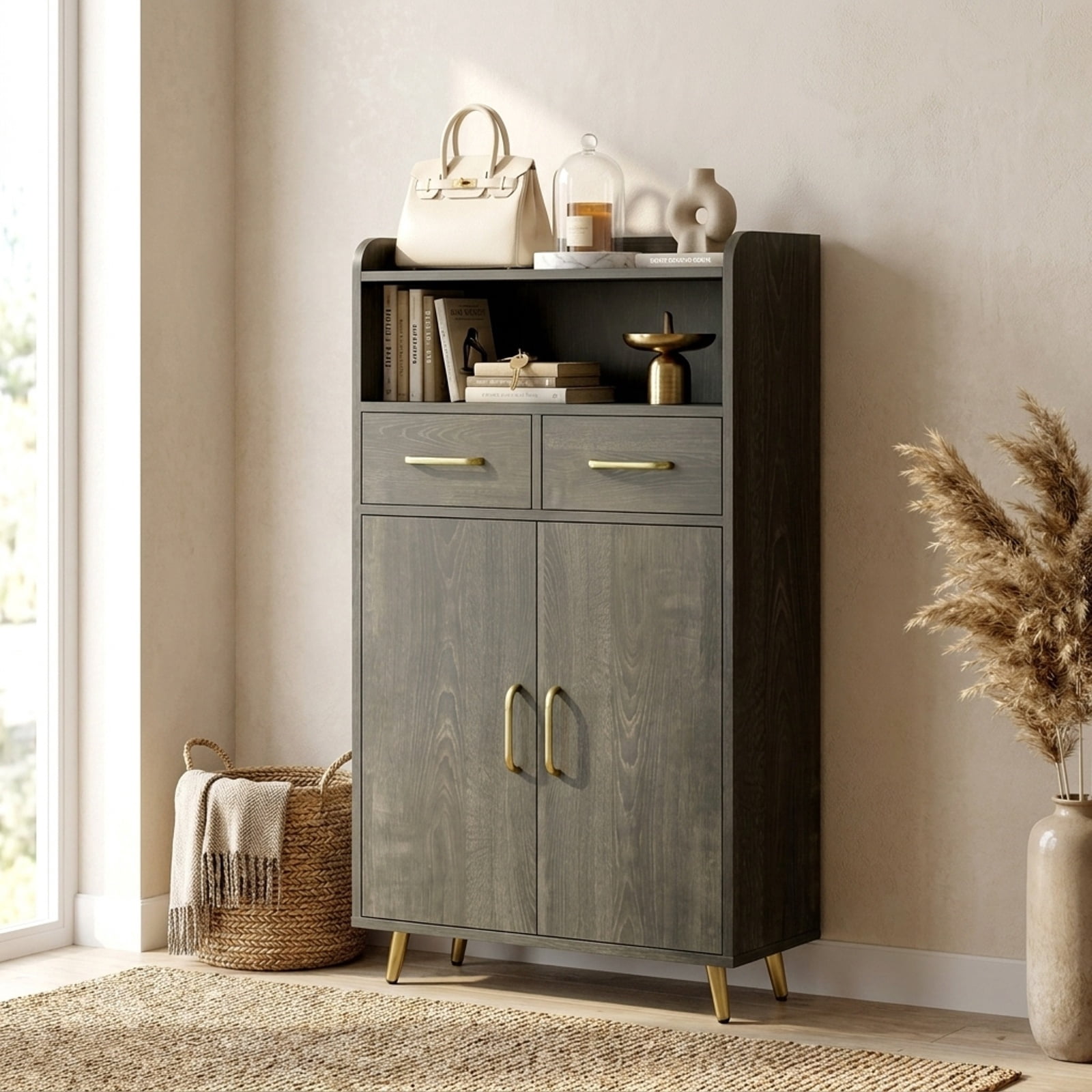 Vebreda Freestanding Bathroom Storage Cabinet, Bathroom Storage Cabinet Freestanding Floor Cabinet with 2 Drawers, Complement Various Rooms