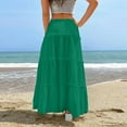 thumbnail image 4 of RUTAYY Fashionable Women Beach Vacation Layered Ruffle Hem Long Skirt Hollow Gathered Cake Skirt Solid Color Casual Travel Skirts, 4 of 7