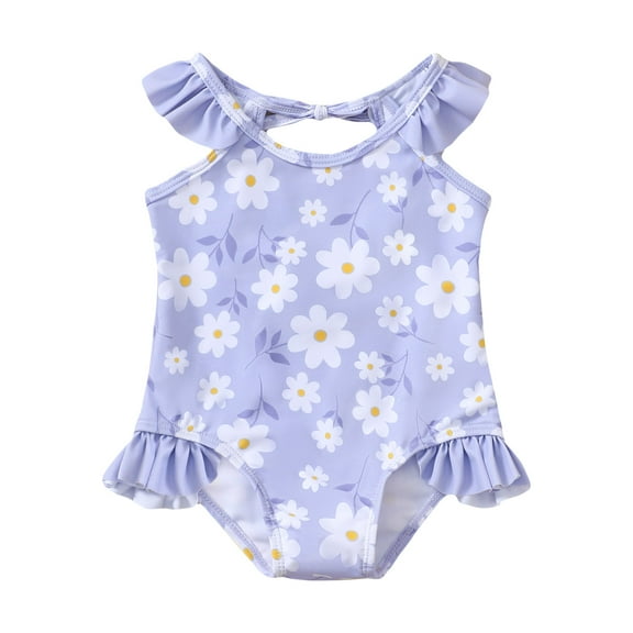Kucnuzki 3T Toddler Girls Swimsuits 4T Toddler Girls Summer Bathing Suits Ruffle Sleeveless Floral One piece Beach Swimwear Purple