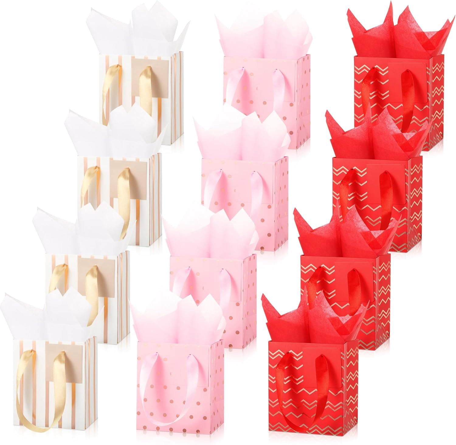 12 Pack Metallic Gift Bags with Tissue Paper for Birthday Wedding Party Wrapping