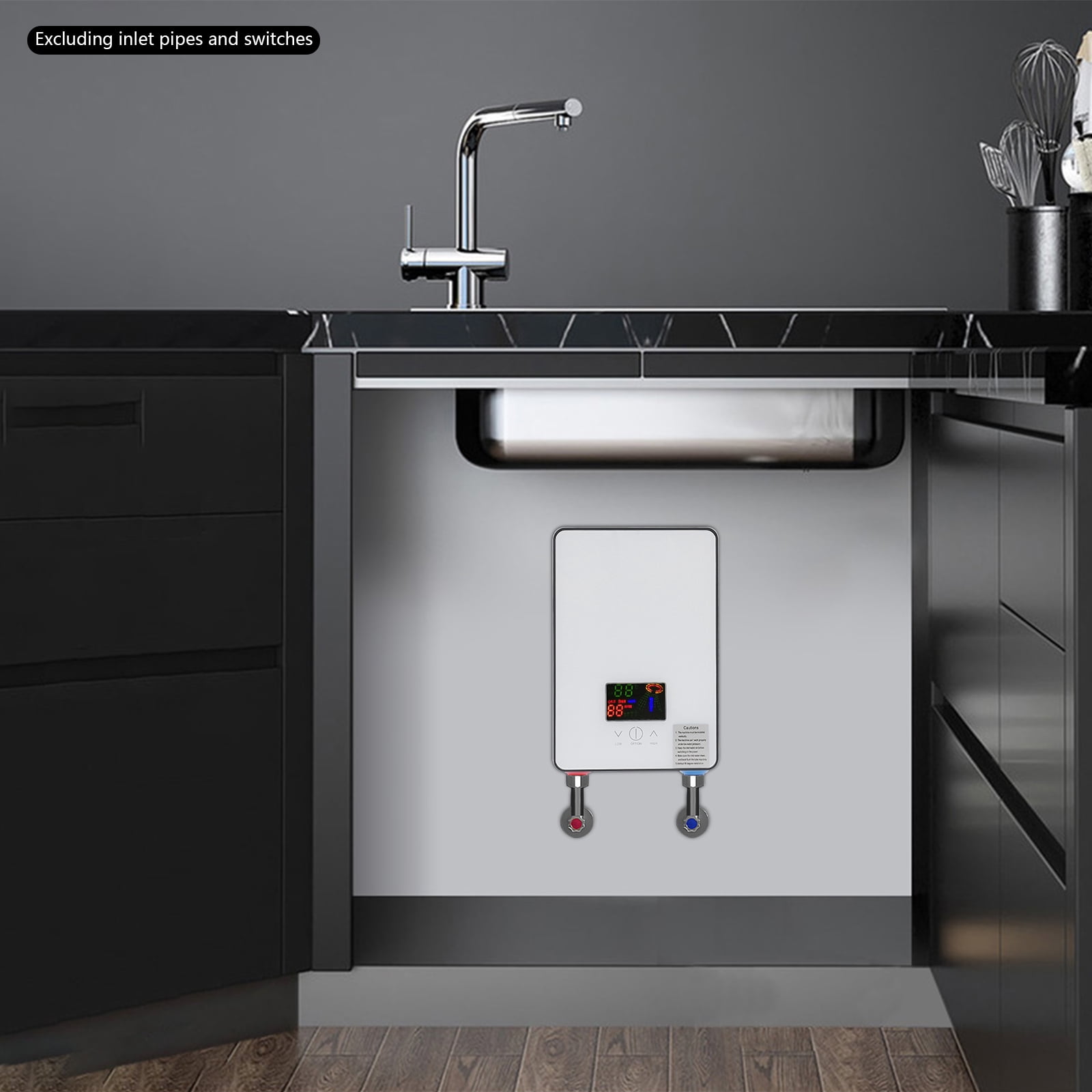 110V 4500W Electric Water Heater, Wall-mounted Instantaneous Water Heater with Hand Shower Kit and Water Inlet Pipe