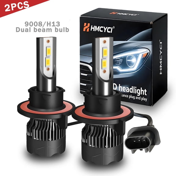 HMCYCI H13/9008 Bulbs, 300% Brighter 6000K White High Low beam for Car Powersports ATV UTV, Pack of 2