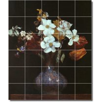 Ceramic Tile Mural-Henri Fantin-Latour Flowers Floor Tile Mural 15. 21.25" w x 25.5" h using (30) 4.25 x 4.25 ceramic tiles