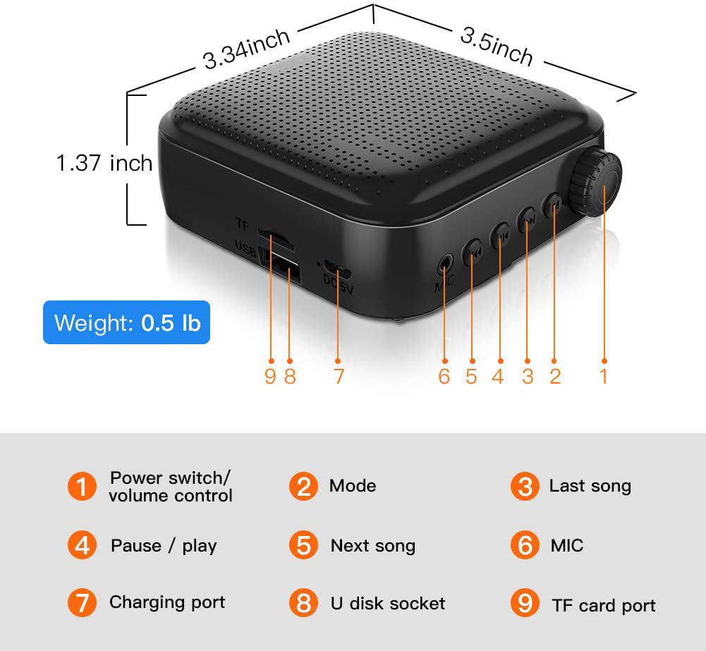 Voice Amplifier Portable 12W 2000mAh MINI Rechargeable Speaker wired Microphone Headset for Multiple Locations Such as Classroom Meetings and Outdoors