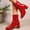 07#Red, variant on Women's Chunky Heeled Booties Patent Leather Square Toe Ankle Boots Zip Up Block Heel Wide Calf Short Boots