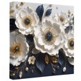 thumbnail image 2 of White Anemones Canvas Wall Art for Living Room Bedroom Bathroom, Rustic Floral Golden Leaf Veins Deep Navy Backdrop Canvas Art Wall Decor, Artwork for Walls Home Office Decor, 16"x16", 2 of 9